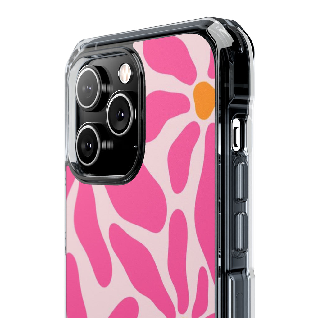 Magnetic Clear Phone Case — Pink Retro Floral Design with Monogram