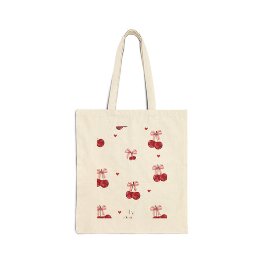 Cherry Print Cotton Canvas Tote Bag