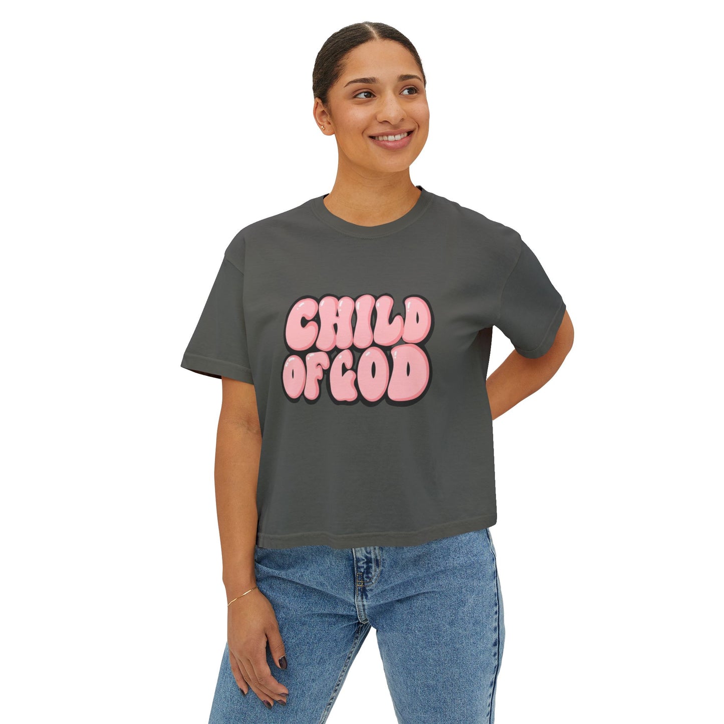 Child of God Women's Boxy Tee, Faith-Based Apparel, Spiritual Fashion, Gift for Her, Casual Wear, Summer Style