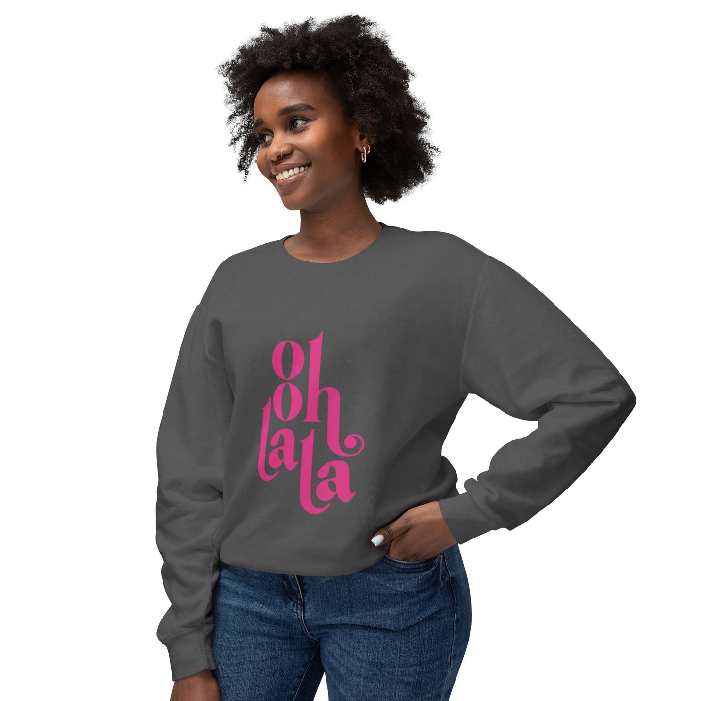 Chic Unisex Crewneck Sweatshirt with 'Oh La La' Design, Casual Fashion, Gift for Her, Cozy Style, Everyday Use
