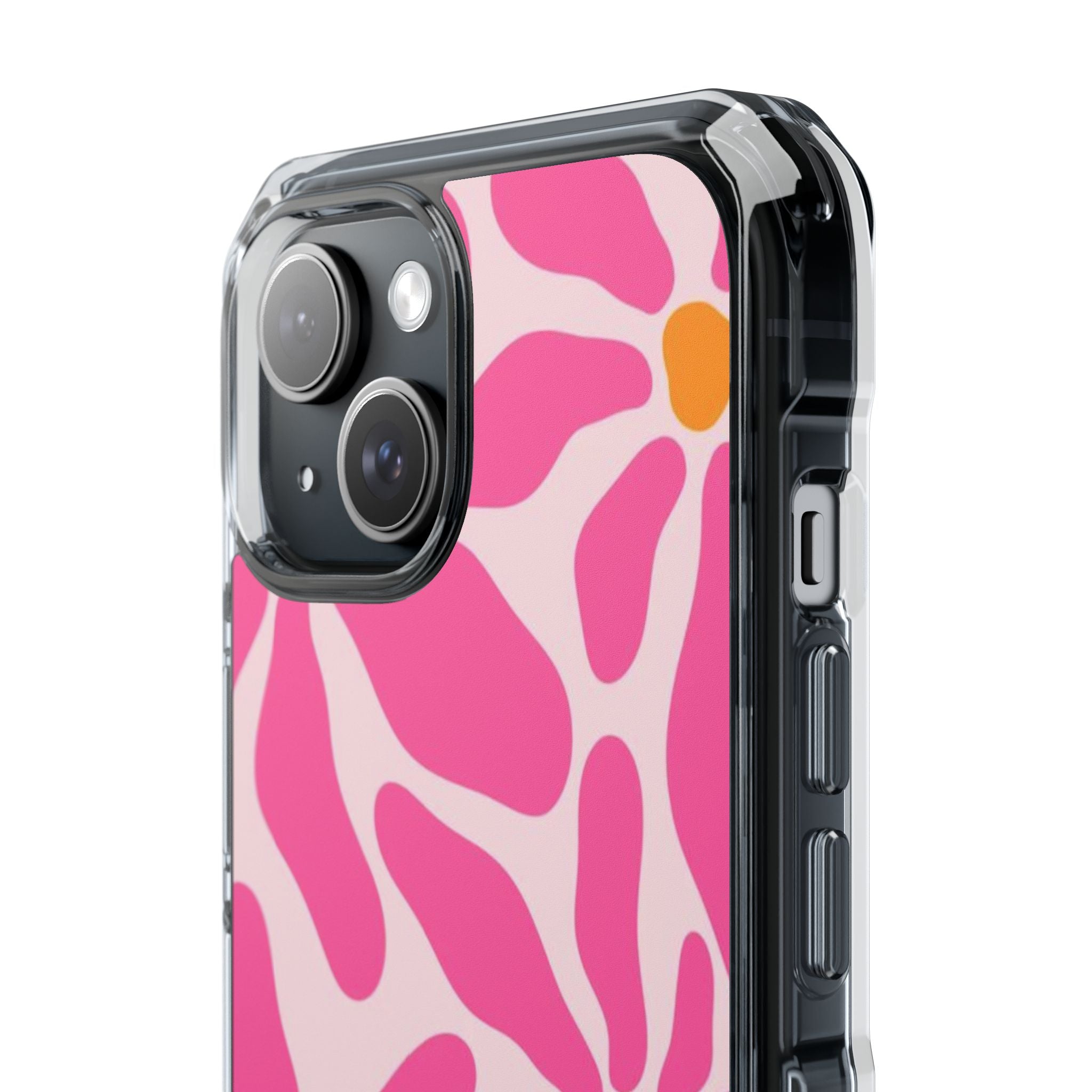 Magnetic Clear Phone Case — Pink Retro Floral Design with Monogram
