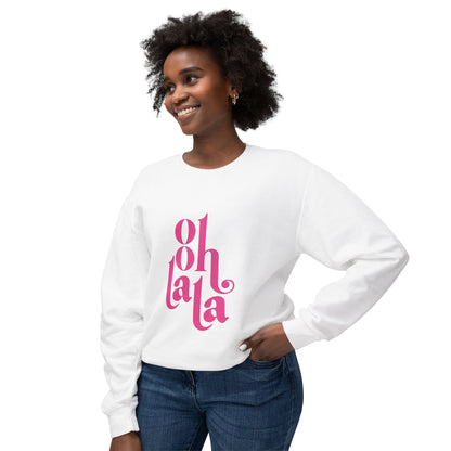 Chic Unisex Crewneck Sweatshirt with 'Oh La La' Design, Casual Fashion, Gift for Her, Cozy Style, Everyday Use