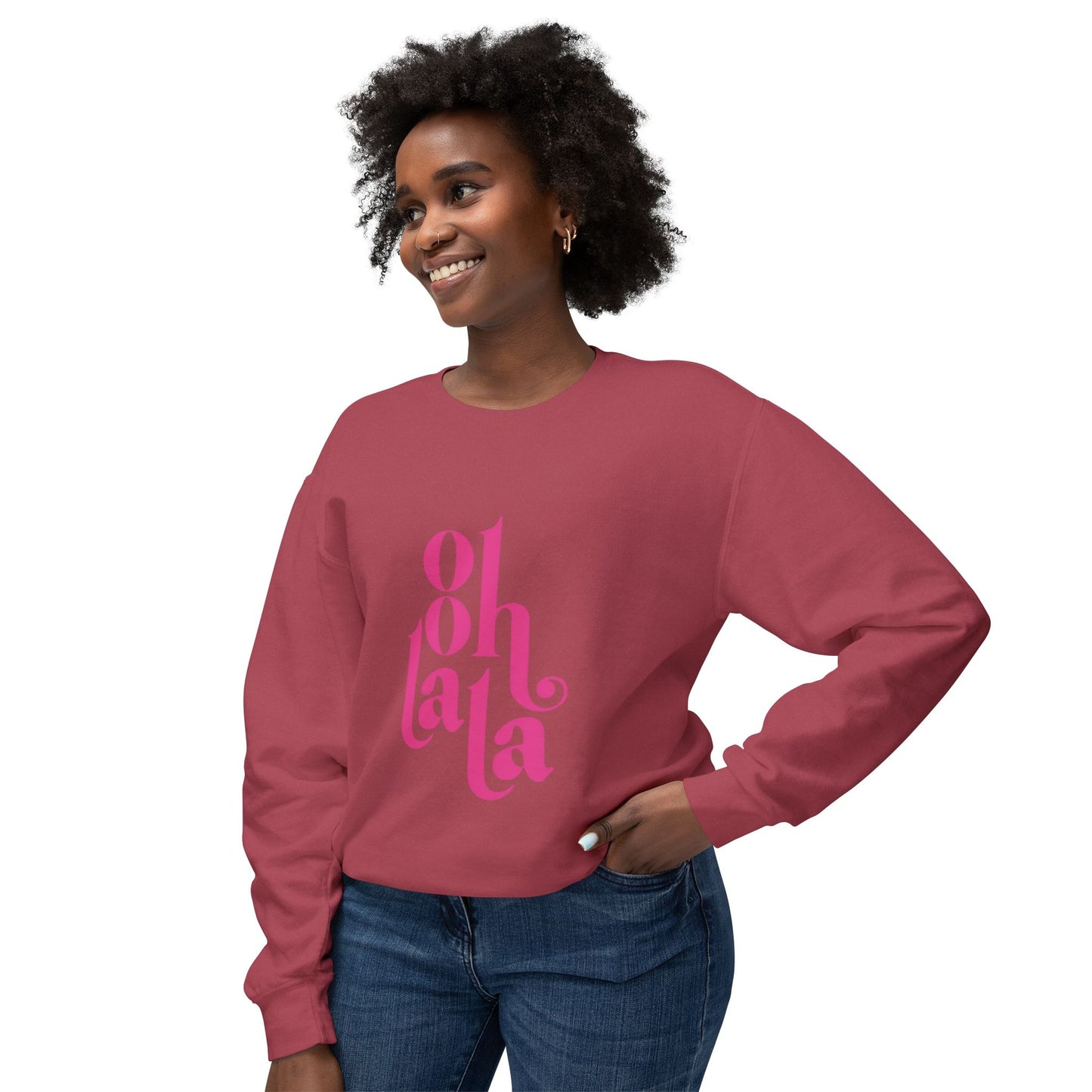 Chic Unisex Crewneck Sweatshirt with 'Oh La La' Design, Casual Fashion, Gift for Her, Cozy Style, Everyday Use