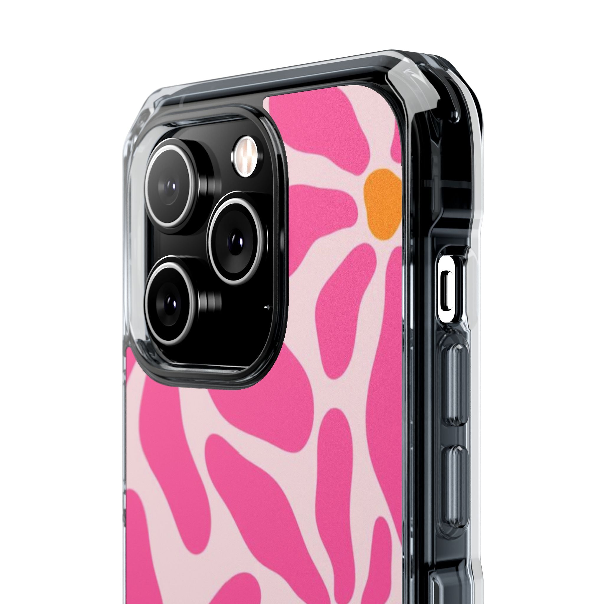 Magnetic Clear Phone Case — Pink Retro Floral Design with Monogram