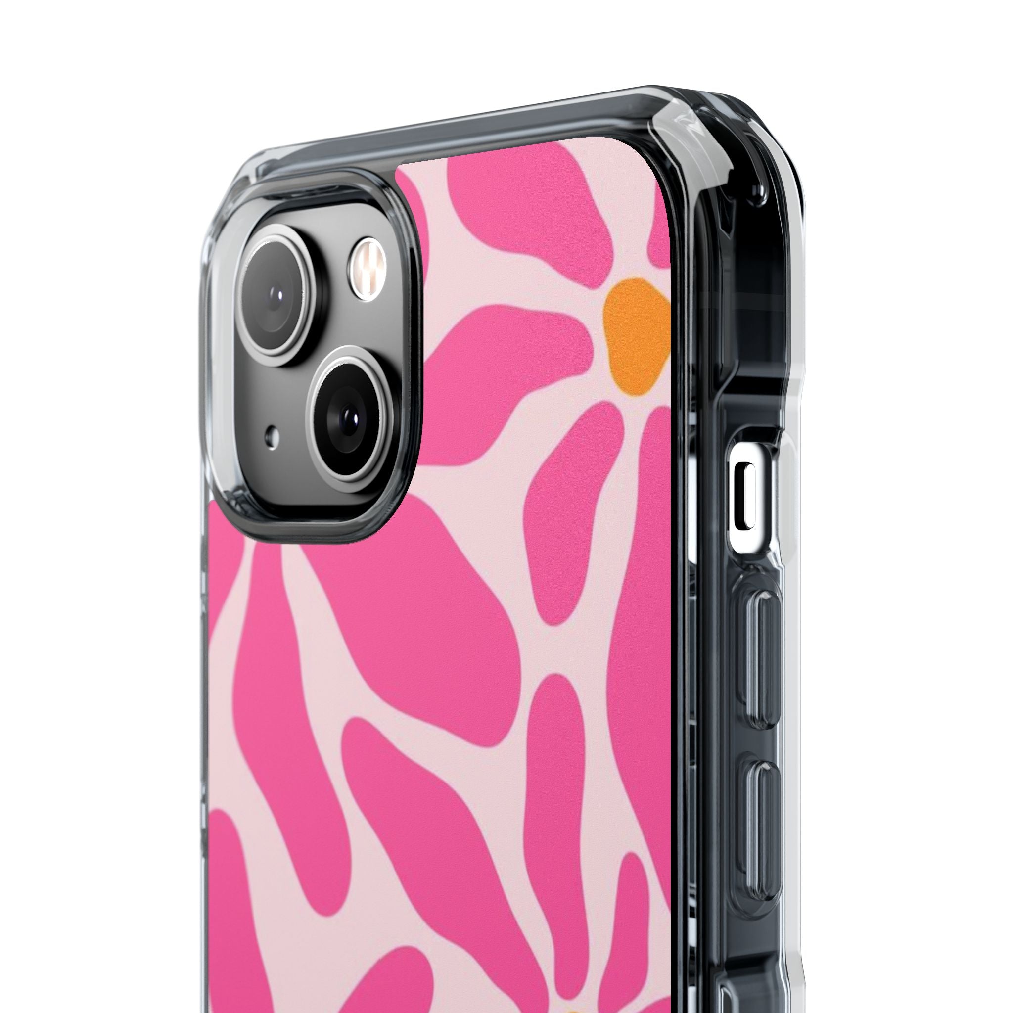 Magnetic Clear Phone Case — Pink Retro Floral Design with Monogram