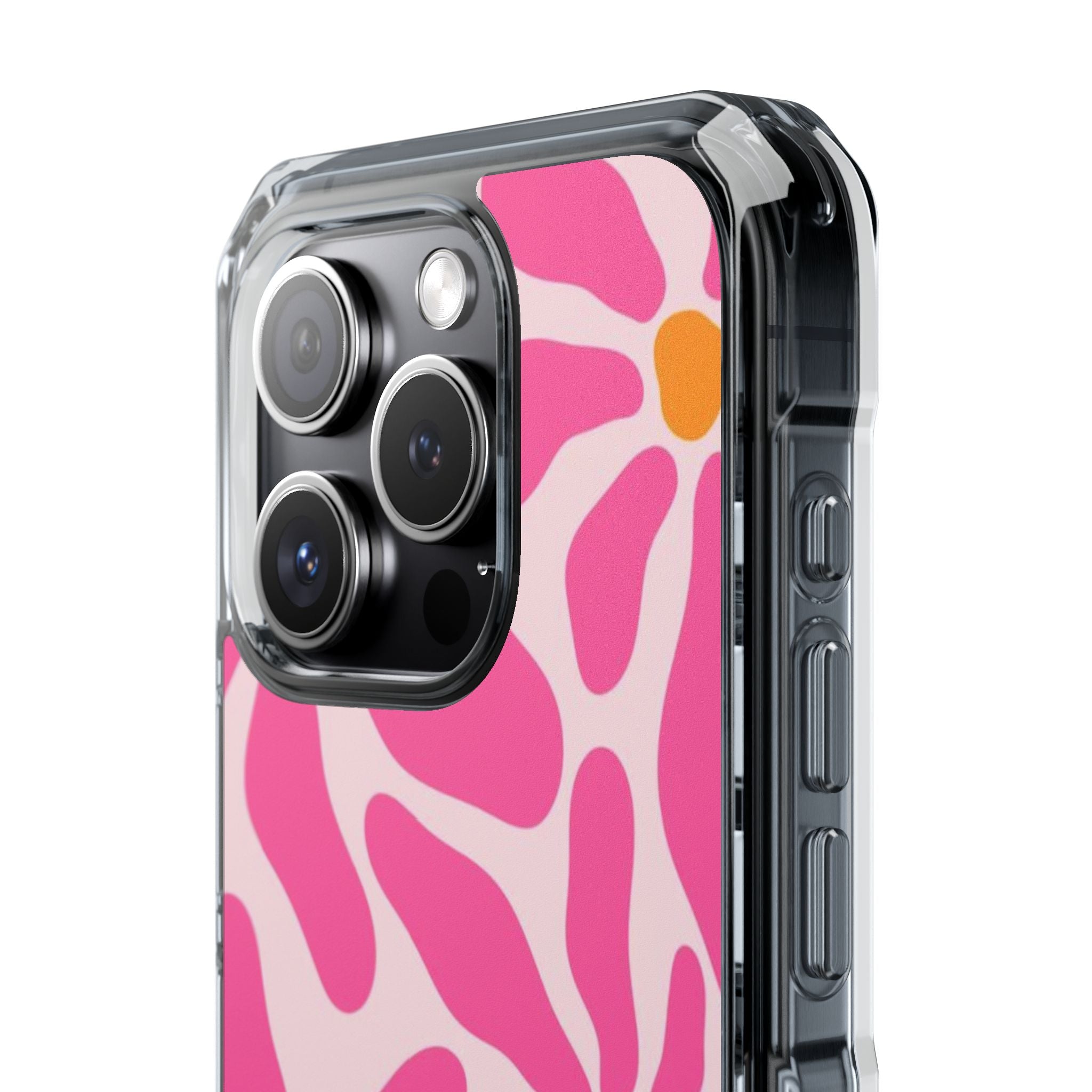 Magnetic Clear Phone Case — Pink Retro Floral Design with Monogram
