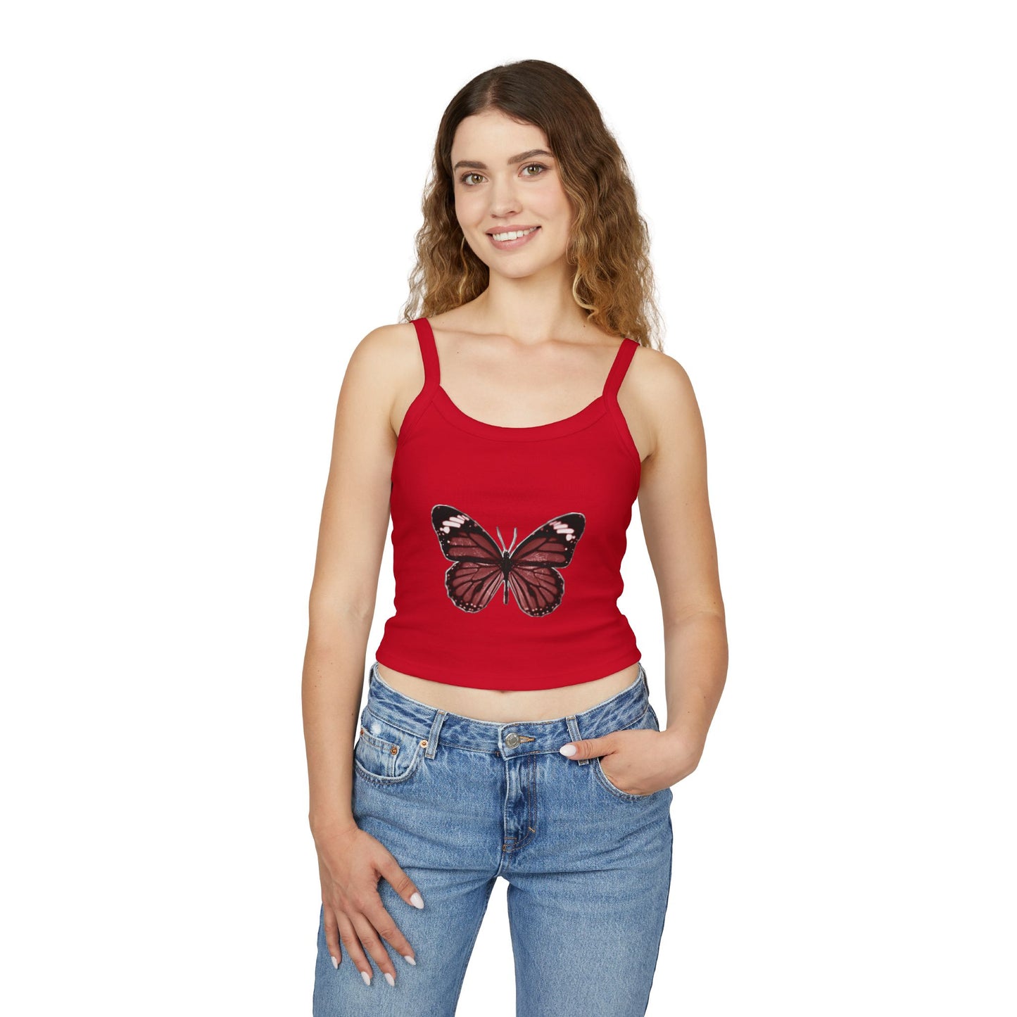 Red Monarch Butterfly Crop Tank Top